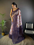 Joban Fashion Light Purple Floral Motifs Banarasi Silk Sarees