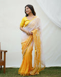 Vamsee Yellow Sequence 2 Yellow & White Georgette Saree