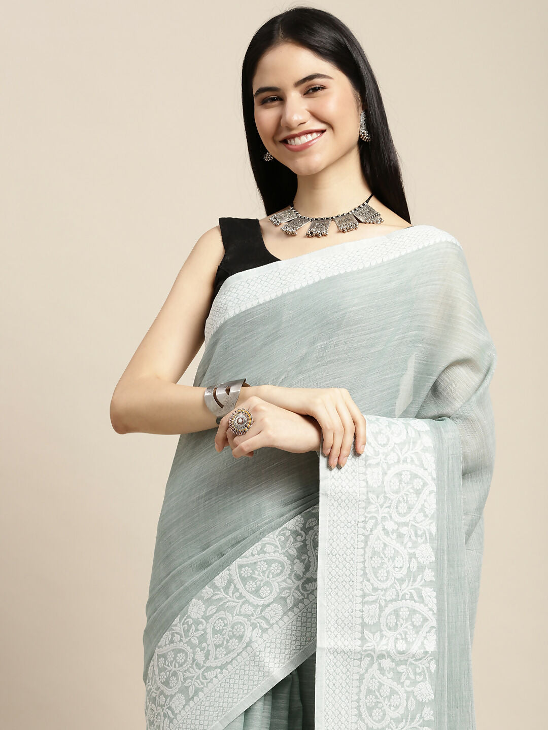 Shree Shyam Fashion Linen Sea Green Saree