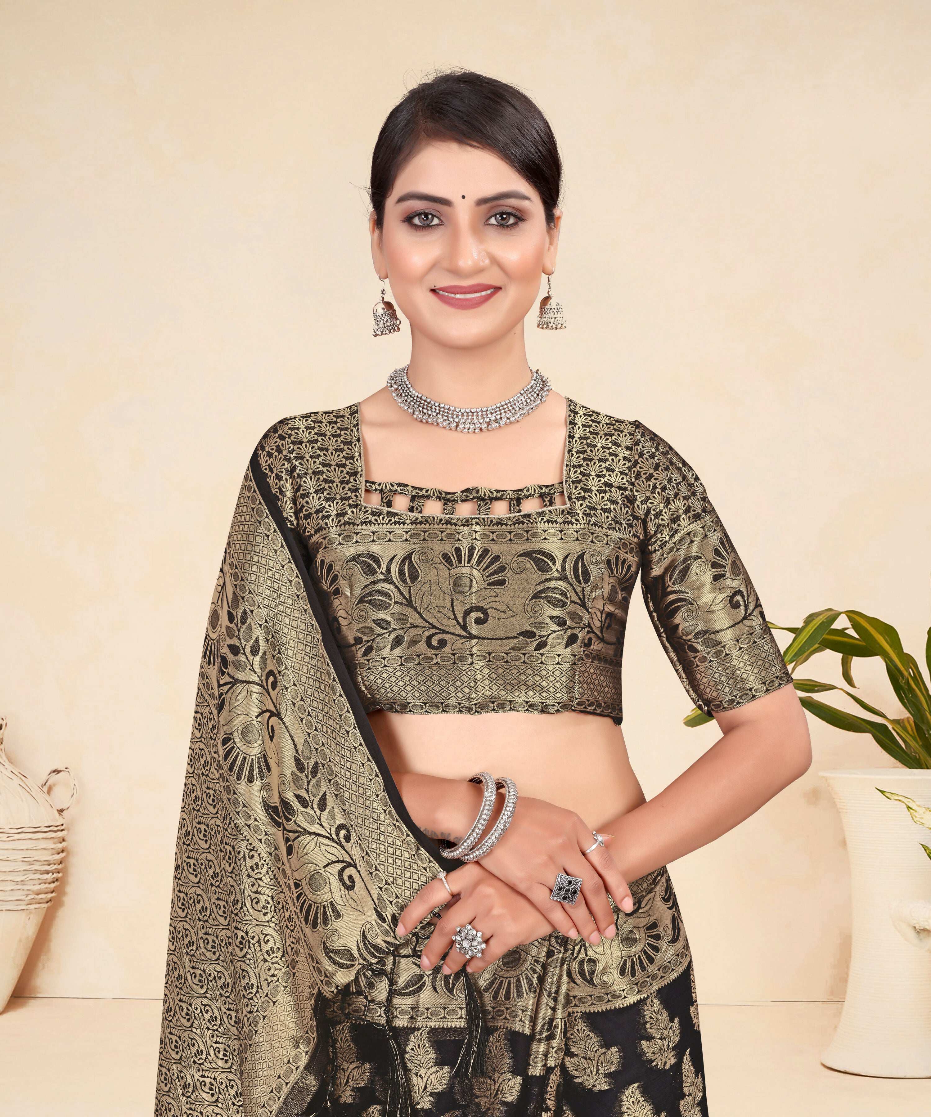 Black Viscose Weaving Designer Saree - Vandini