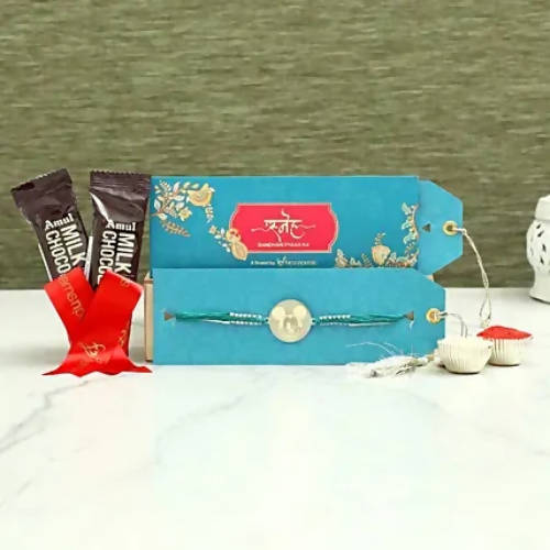 Cute Mickey Metal Rakhi & Amul Milk Chocolate Flow Wraps