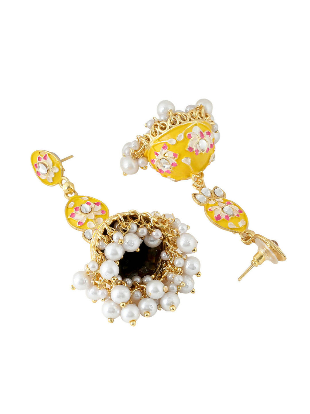 NVR Women Gold-Polished Yellow Jhumkas Earrings
