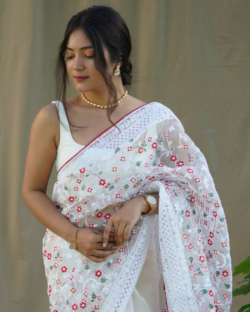 Vamsee Sombi Box White Organza Saree