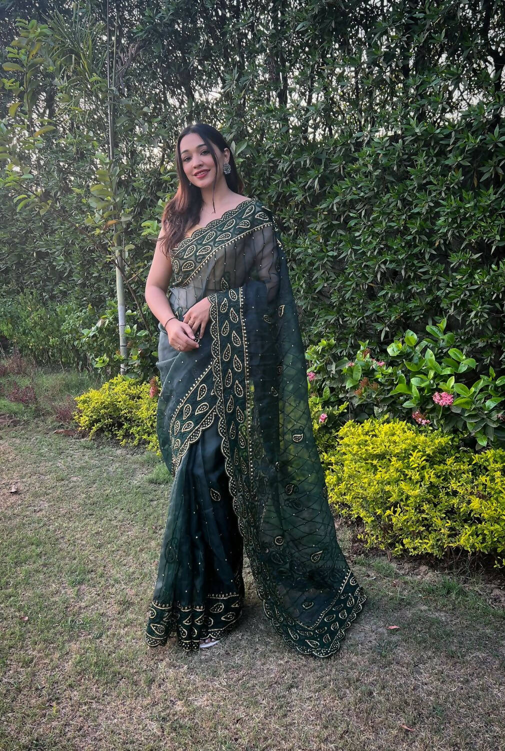 Vamsee Green Organza Saree