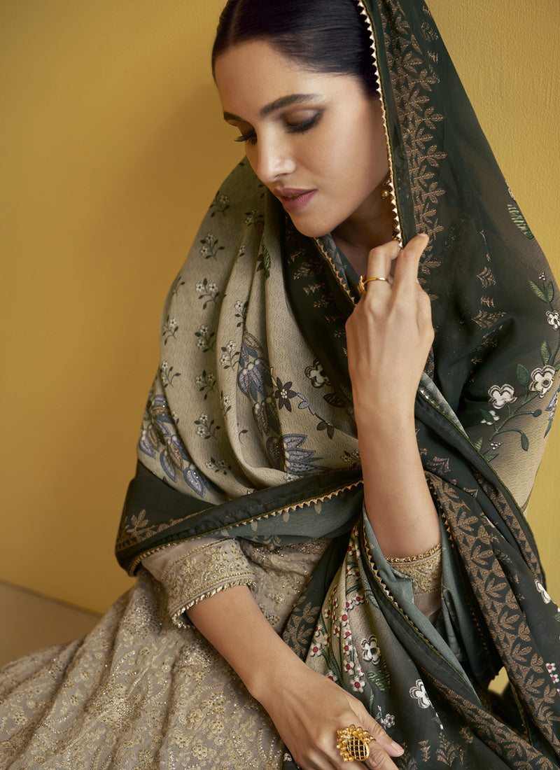 Vegaa Fashion Beige Georgette Embroidery Anarkali Salwar Kameez