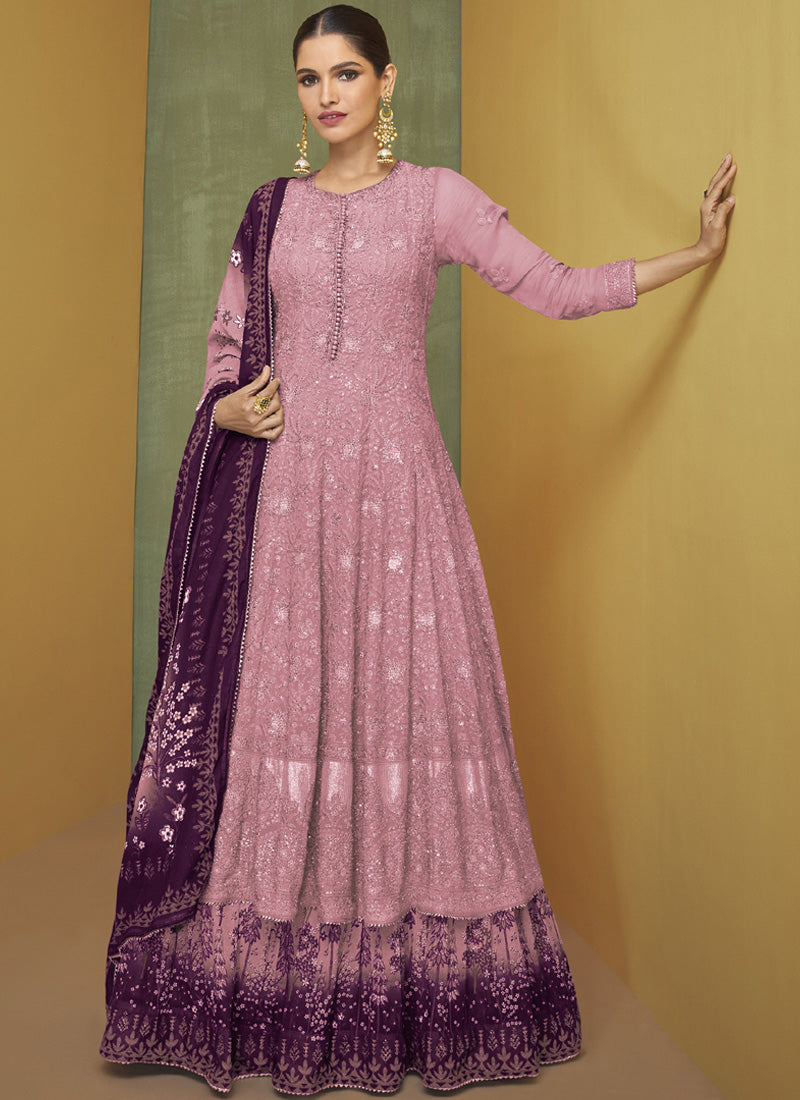 Vegaa Fashion Pink Georgette Embroidery Anarkali Salwar Kameez