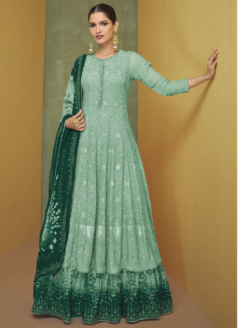Vegaa Fashion Turquoise Georgette Embroidery Anarkali Salwar Kameez