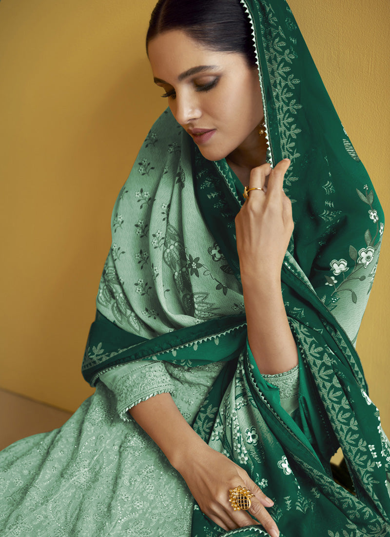 Vegaa Fashion Turquoise Georgette Embroidery Anarkali Salwar Kameez