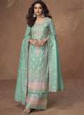 Vegaa Fashion Sea Green Organza Simar Silk Embroidered Palazzo Suit