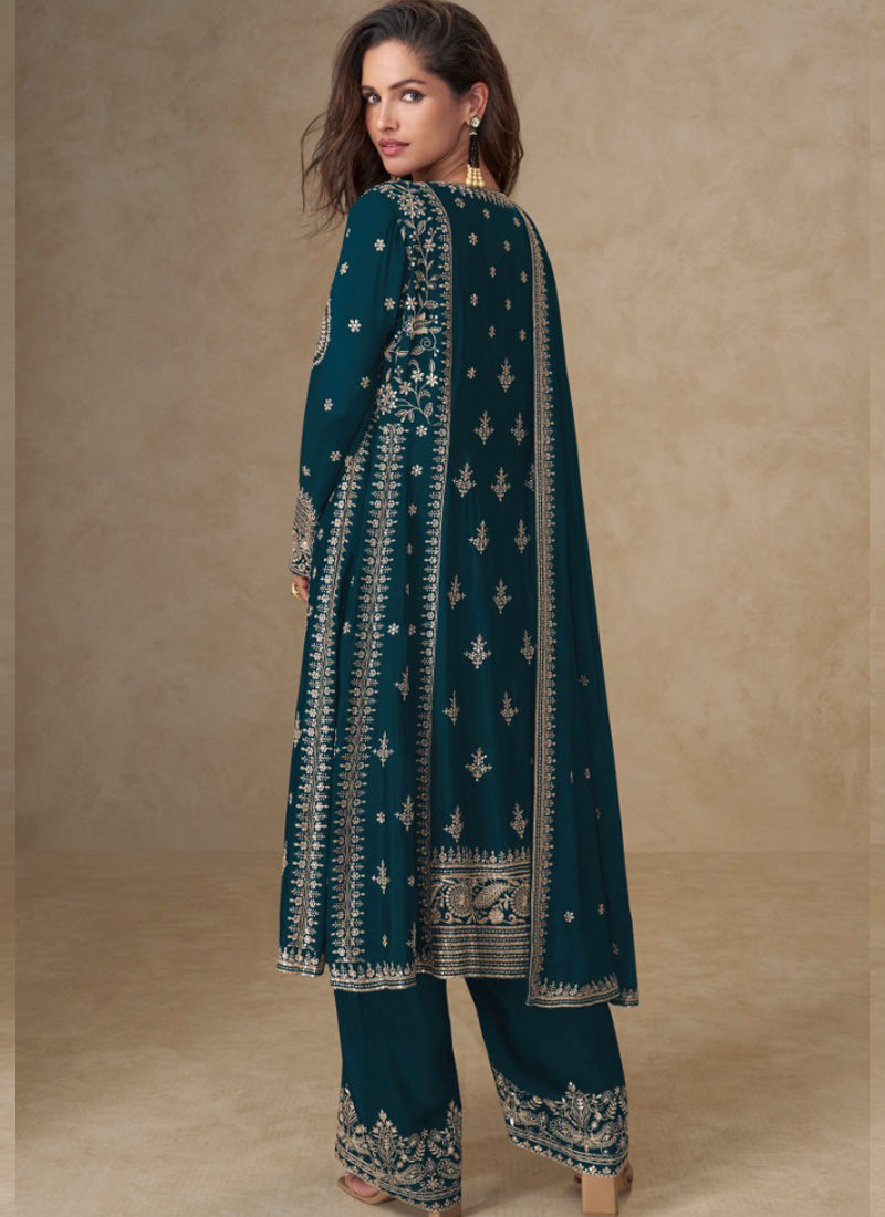Vegaa Fashion Blue Chinon Silk Embroidered Designer Salwar Suit