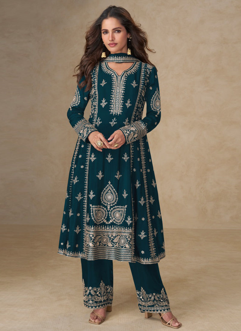 Vegaa Fashion Blue Chinon Silk Embroidered Designer Salwar Suit