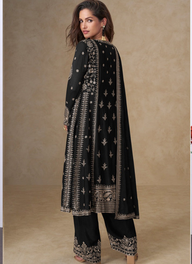Vegaa Fashion Black Chinon Silk Embroidered Designer Salwar Suit