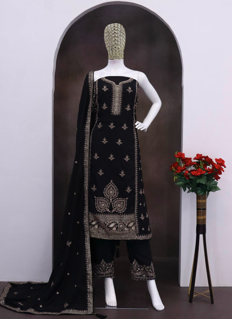 Vegaa Fashion Black Chinon Silk Embroidered Designer Salwar Suit