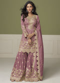 Vegaa Fashion Onion Pink Simar Silk Embroidered Designer Palazzo Suit