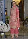 Vegaa Fashion Peach Chinon Silk Embroidered Designer Palazzo Suit