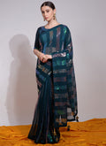 Vegaa Fashion Teal Georgette Sequence Party Wear Saree