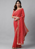 Vegaa Fashion Red Soft Georgette Bandhani Saree