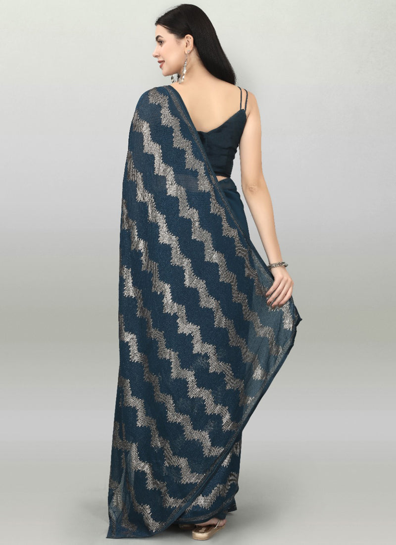 Vegaa Fashion Acqua Blue Georgette Sequence Party Wear Saree