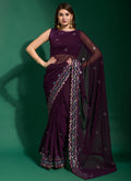Vegaa Fashion Purple Georgette Embroidered Party Wear Saree