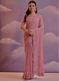Vegaa Fashion Light Brown Grey Soft Georgette Sequence Work Saree