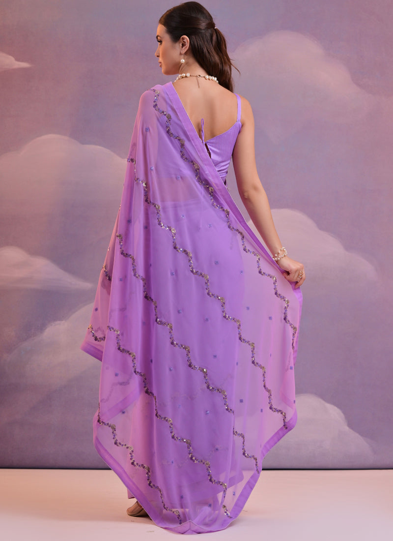 Vegaa Fashion Levender Soft Georgette Sequence Work Saree