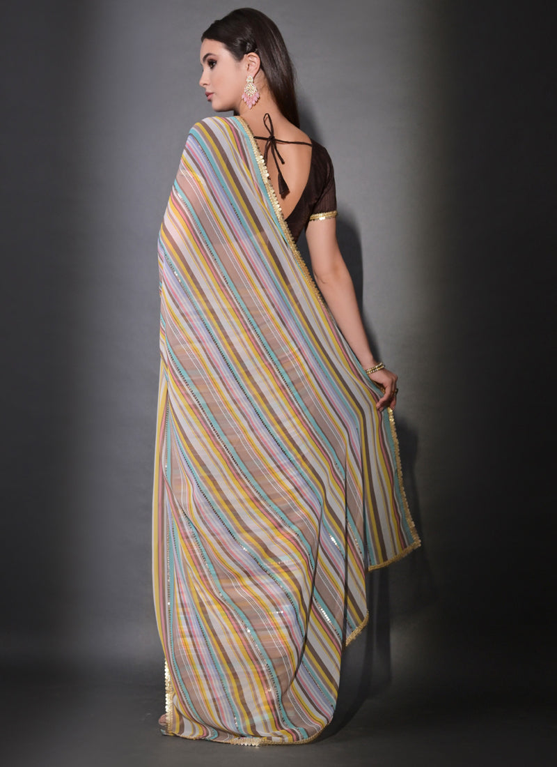 Vegaa Fashion Multicolor Georgette Leriya Print Sequence Saree