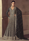 Vegaa Fashion Brown Chinon Silk Embroidered Designer Anarkali Suit