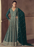 Vegaa Fashion Rama Green Chinon Silk Embroidered Designer Anarkali Suit