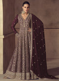 Vegaa Fashion Wine Chinon Silk Embroidered Designer Anarkali Suit