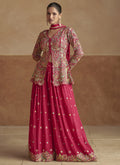Vegaa Fashion Pink Chinon Silk Embroidered Designer Palazzo Suit