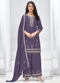 Vegaa Fashion Violet Vichitra Silk Embroidered Palazzo Suit