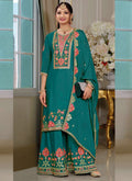 Vegaa Fashion Rama Green Chinon Silk Embroidered Designer Palazzo Suit