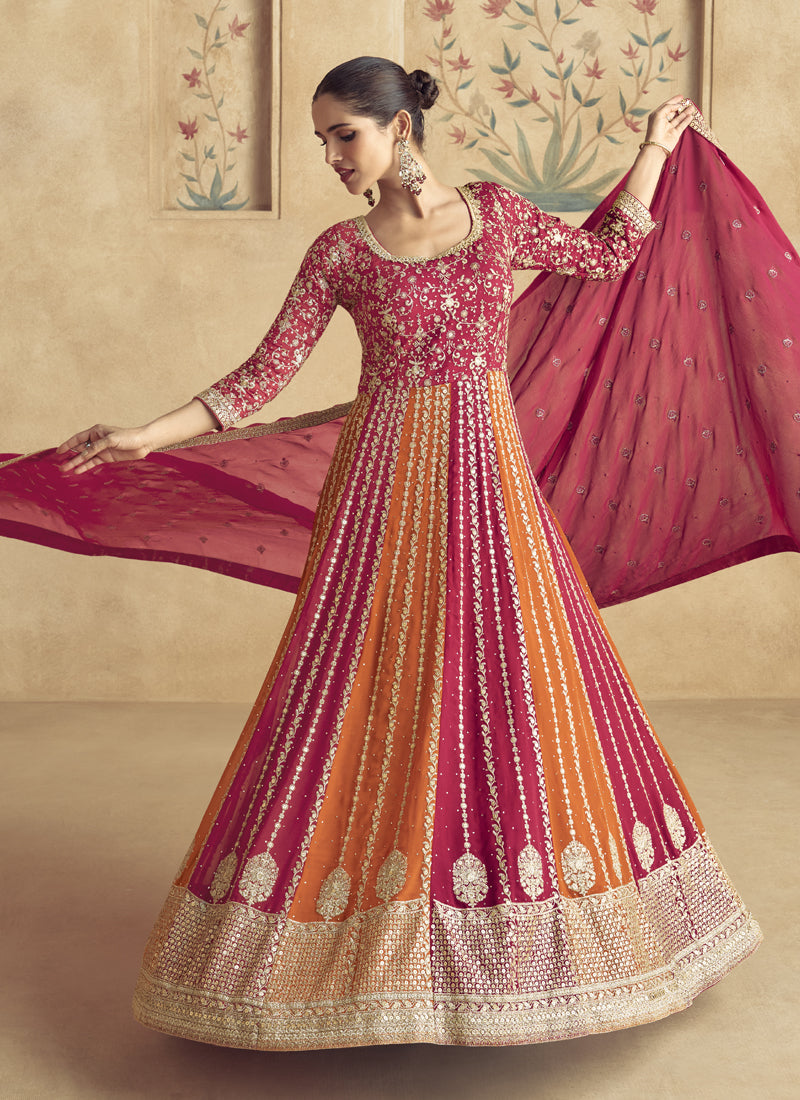 Vegaa Fashion Red Real Georgette Embroidered Anarkali Suit