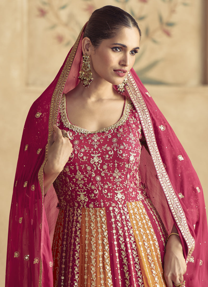 Vegaa Fashion Red Real Georgette Embroidered Anarkali Suit