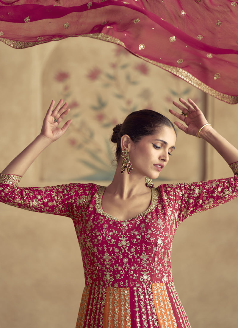 Vegaa Fashion Red Real Georgette Embroidered Anarkali Suit