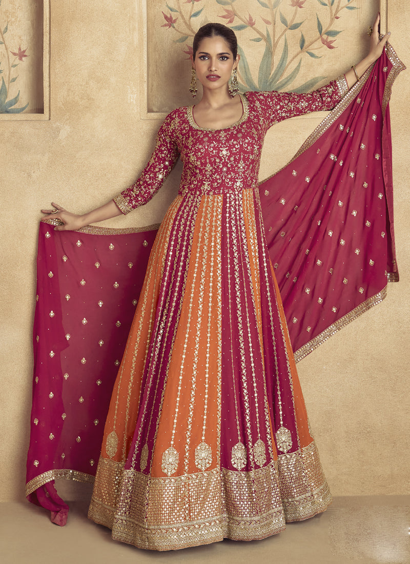 Vegaa Fashion Red Real Georgette Embroidered Anarkali Suit