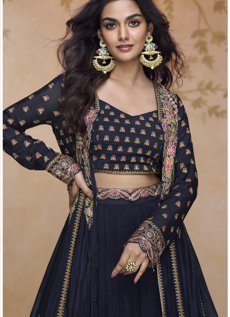 Vegaa Fashion Lavender Simar Silk Embroidered Wedding Wear Lehenga Style Suit
