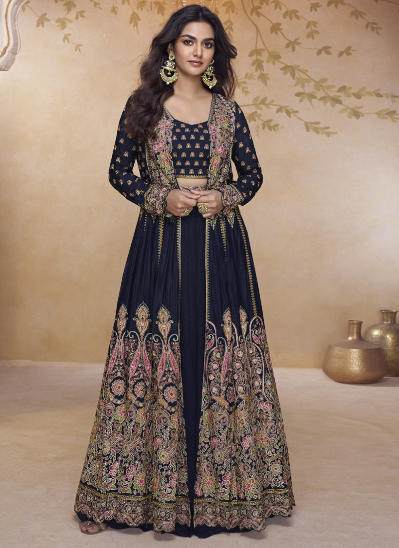 Vegaa Fashion Lavender Simar Silk Embroidered Wedding Wear Lehenga Style Suit