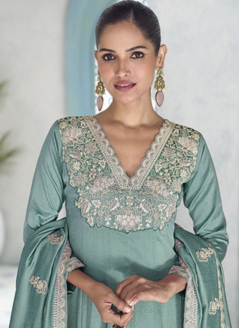 Vegaa Fashion Sky Blue Premium Silk Embroidered Sequence Anarkali Suit