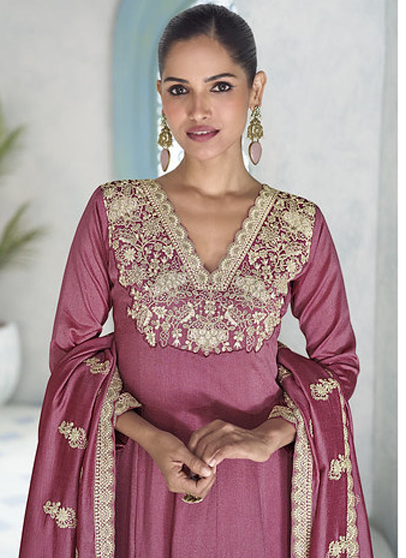 Vegaa Fashion Onion Pink Premium Silk Embroidered Sequence Anarkali Suit