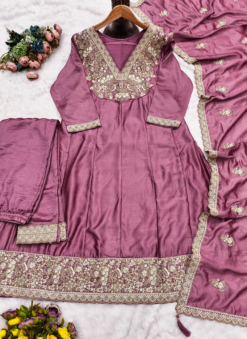 Vegaa Fashion Onion Pink Premium Silk Embroidered Sequence Anarkali Suit