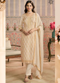 Vegaa Fashion Off White Jacquard Silk Hand Work Designer Salwar Suit