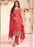 Vegaa Fashion Red Chinon Silk Embroidered Digital Print Designer Salwar Suit