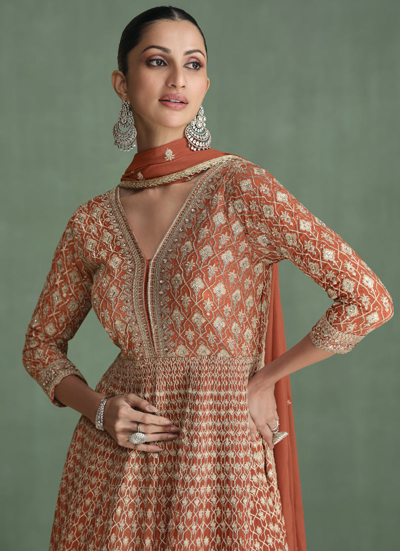 Vegaa Fashion Light Brown Real Georgette Embroidered Anarkali Suit