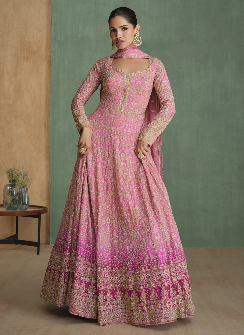 Vegaa Fashion Light Pink Real Georgette Embroidered Anarkali Suit