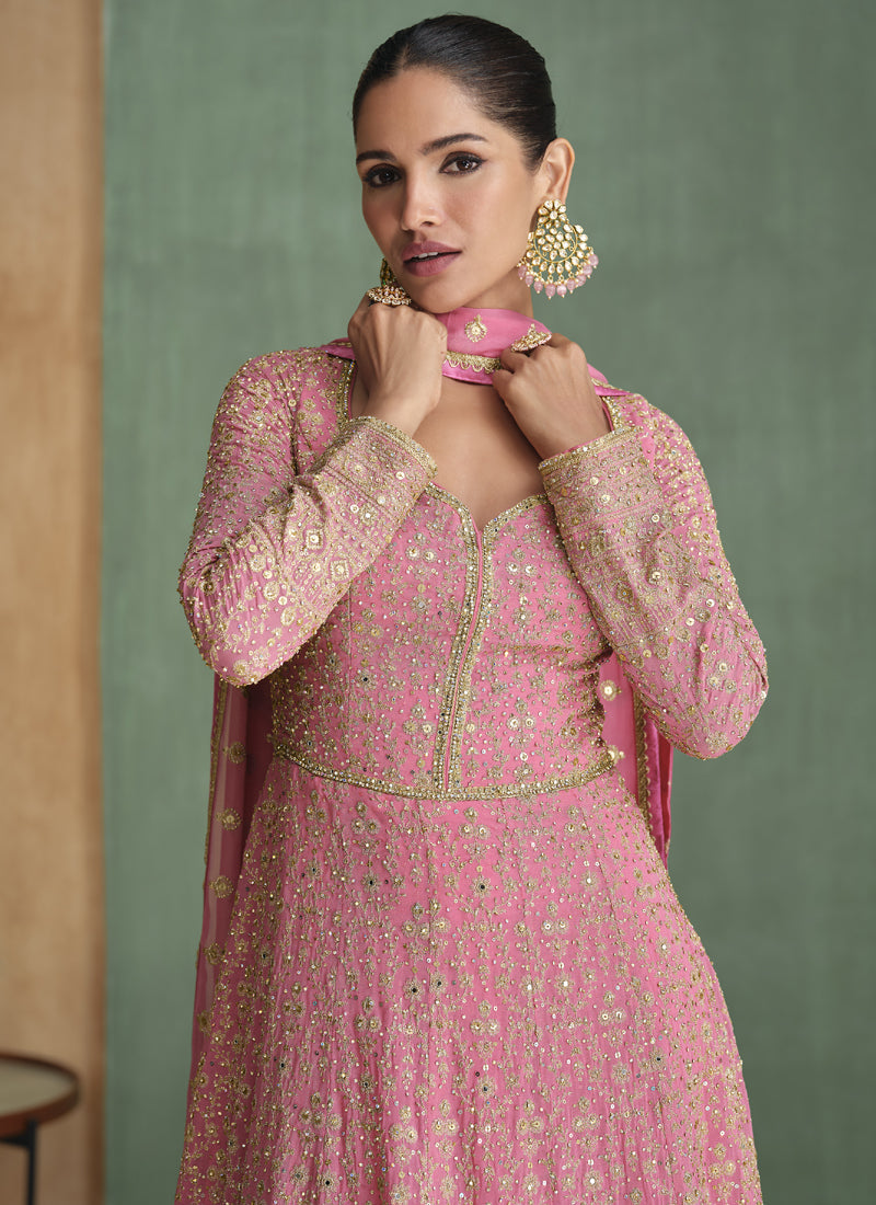 Vegaa Fashion Light Pink Real Georgette Embroidered Anarkali Suit