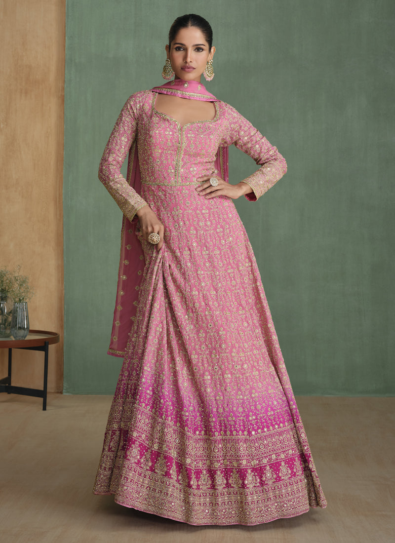 Vegaa Fashion Light Pink Real Georgette Embroidered Anarkali Suit