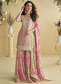 Vegaa Fashion Onion Pink Chinon Silk Embroidered Designer Palazzo Suit
