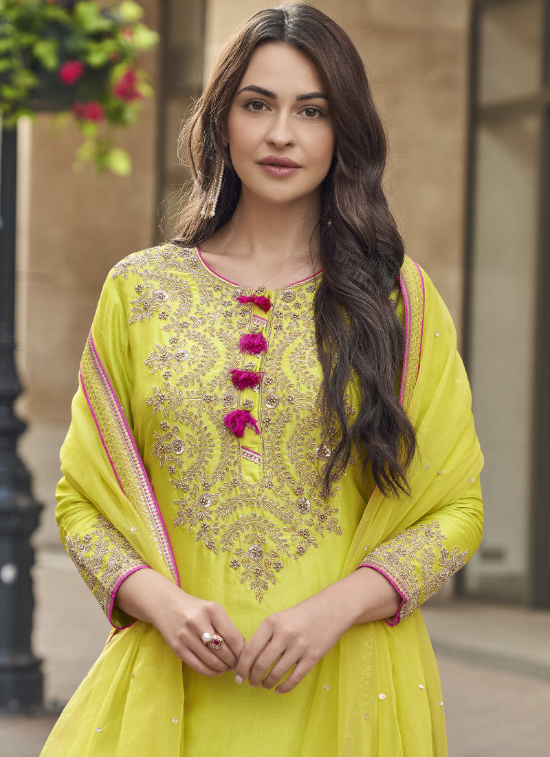 Vegaa Fashion Lime Green Premium Silk Embroidered Sharara Suit