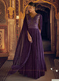 Vegaa Fashion Violet Viscose Shimmer Jacquard Silk Embroidered Gown